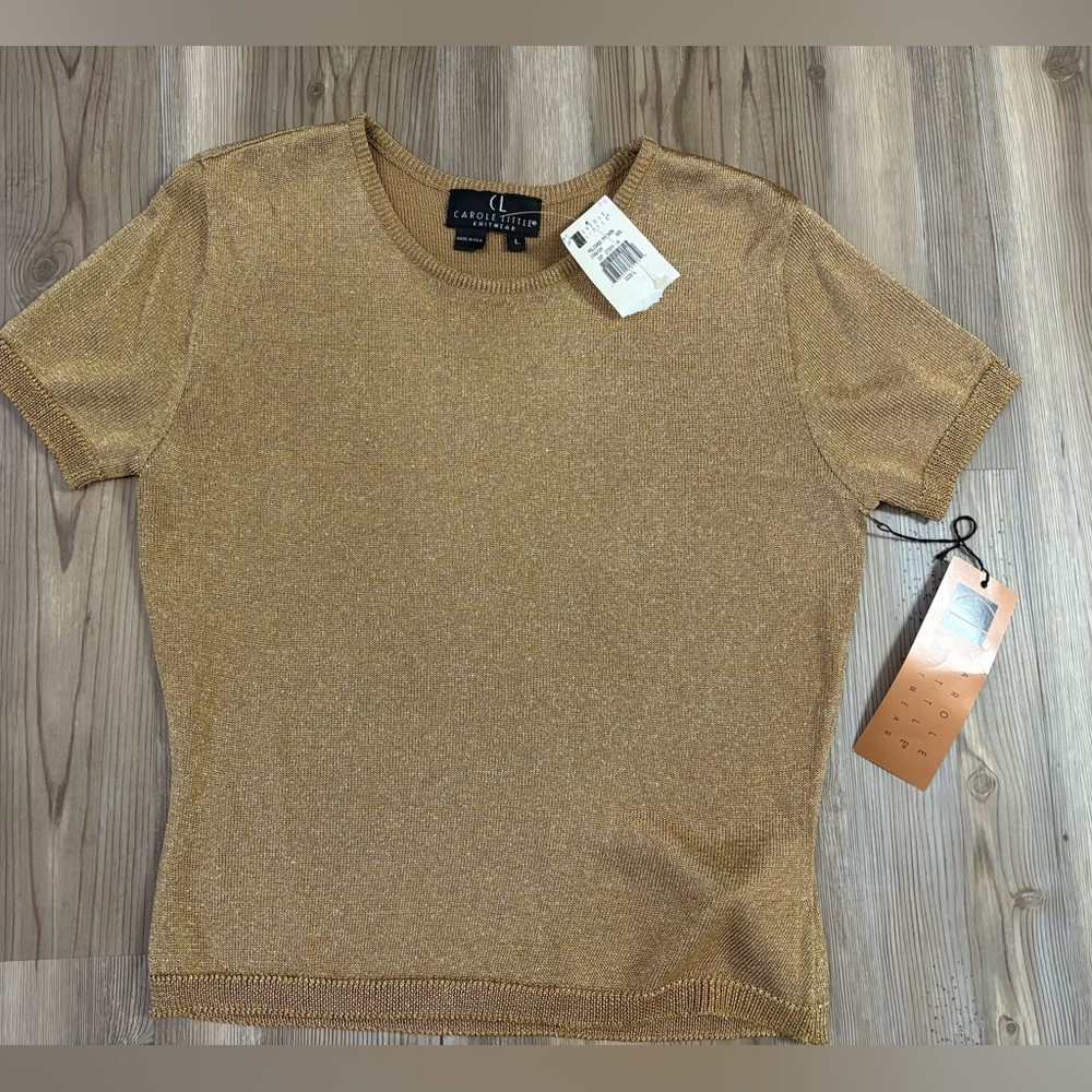 Vintage Carole Little Lurex Short-Sleeve Knit Top - Gold